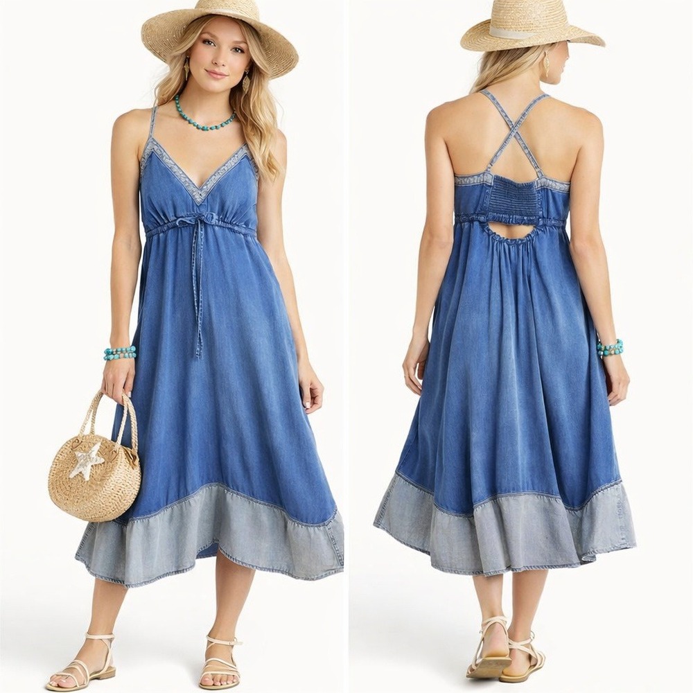 Pilcro and the Letterpress Blue Denim Midi Dress with Light Hem